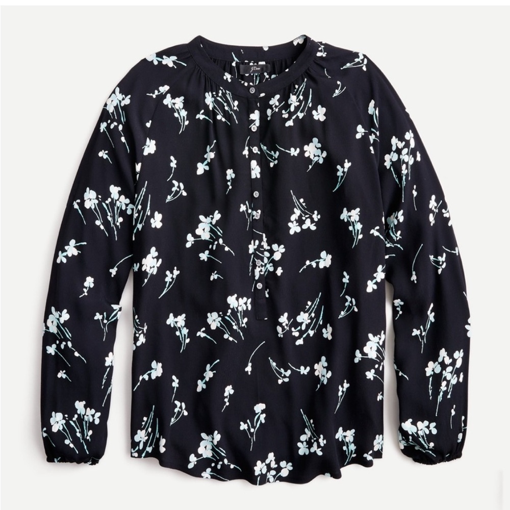 NWT $118 J. Crew Long Sleeve Floral Black Button Down Drapey Blouse Popover M